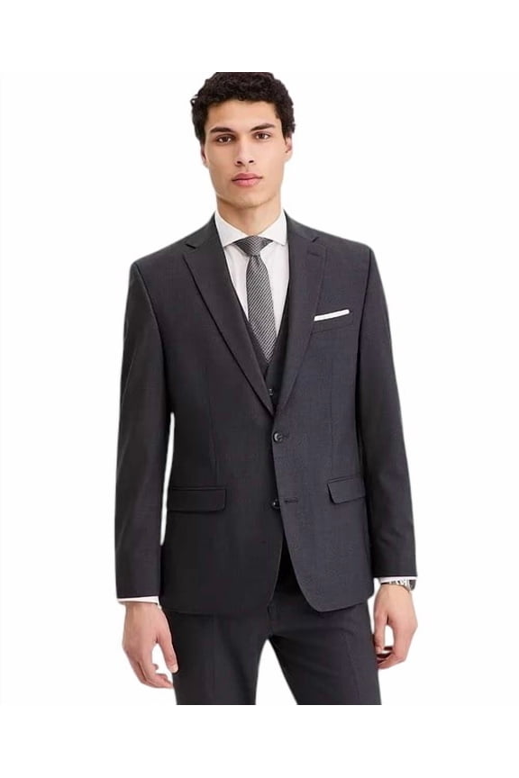 Mens Slim fit Wool Suit Jacket Blazer 38 R Charcoal Grey Solid Stretch