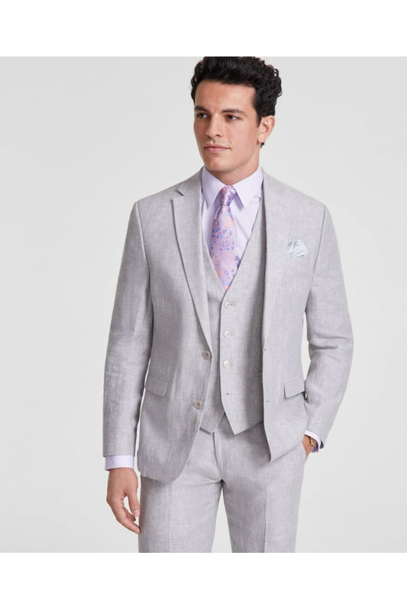 Mens Slim fit Suit Jacket Blazer 38 R Light Grey Solid Linen