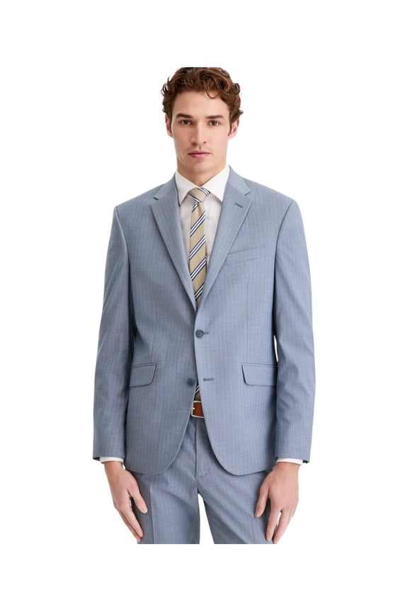 Mens Slim fit Suit Jacket Blazer 38 R Navy Blue Plaid Stretch