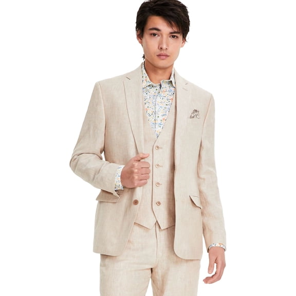 Bar Iii Mens Slim fit Suit Jacket Blazer 40 L Beige Solid Linen