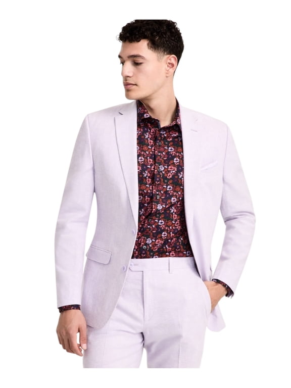 Mens Slim fit Linen Cotton Suit Jacket Blazer 40 L Purple Solid
