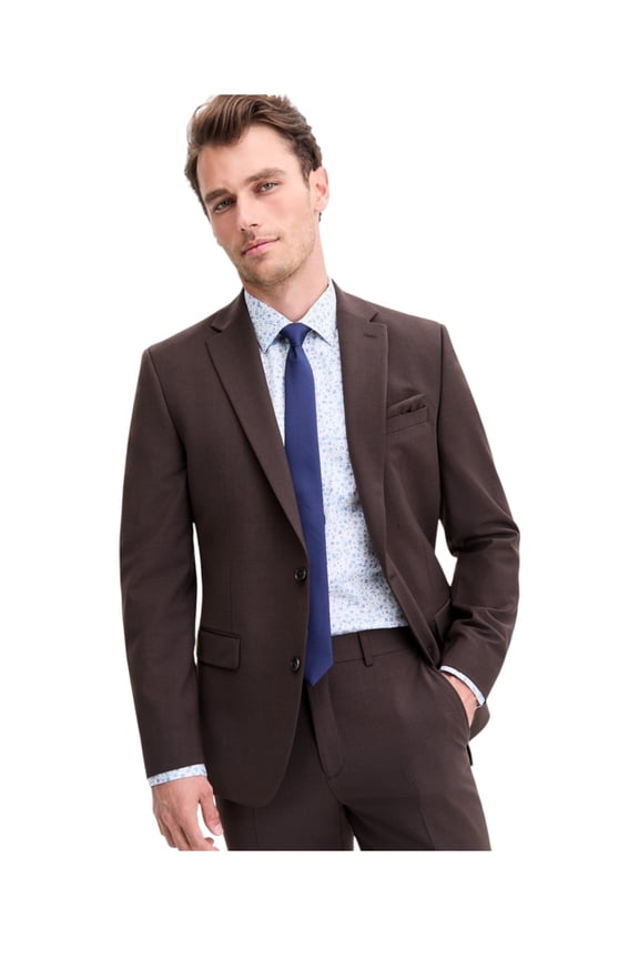 Mens Slim fit Suit Jacket Blazer 40 R Brown Solid Stretch Wool