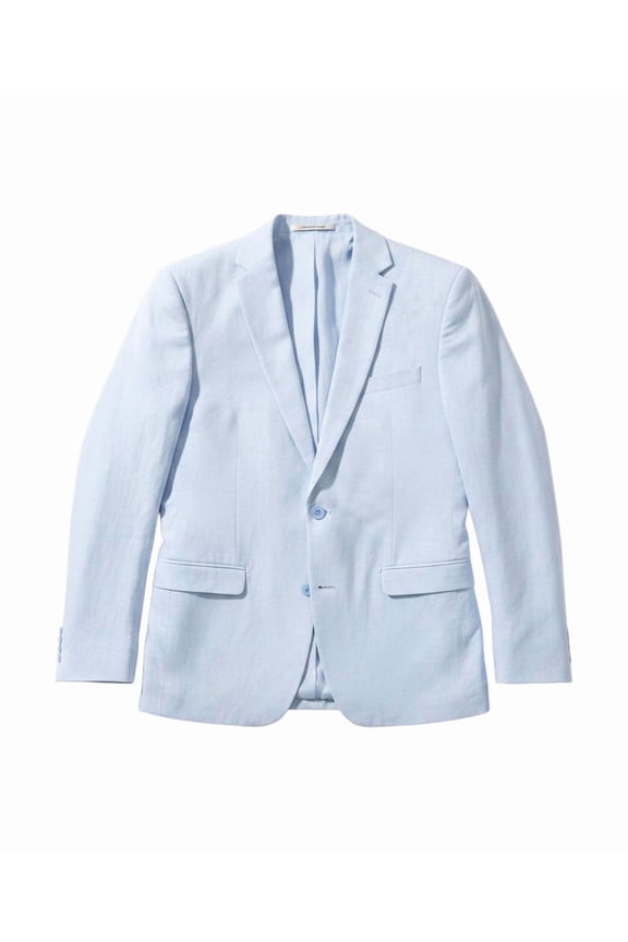 Mens Slim fit Suit Jacket Blazer 40 L Light Blue Solid Stretch Linen