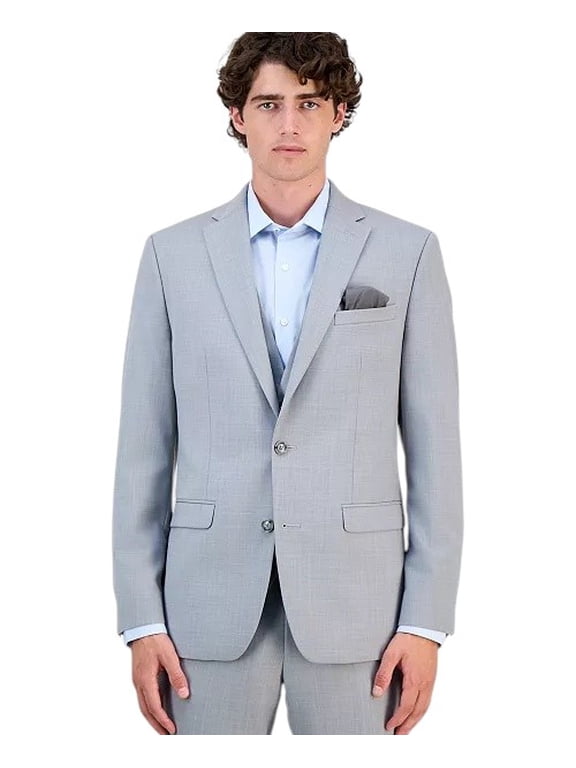 Men's Slim-Fit Wool Sharkskin Suit Jacket Blazer 40 R Light Grey