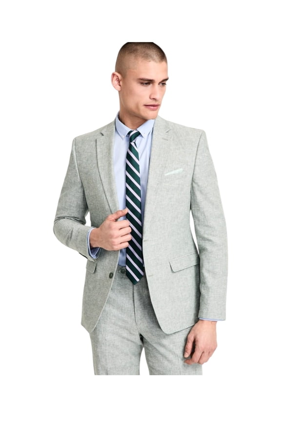 Mens Slim fit Suit Jacket Blazer 40 R Light Green Solid Stretch Linen