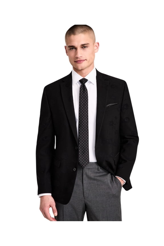 Mens Slim fit Suit Jacket Blazer 40 S Black Floral Stretch