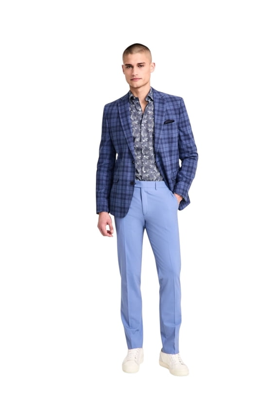 Mens Slim fit Suit Jacket Blazer 40 S Blue Plaid Linen