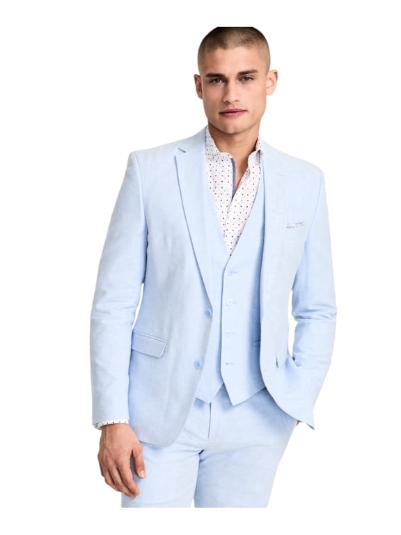 Mens Slim fit Linen Suit Jacket Blazer 40 S Blue Solid Stretch
