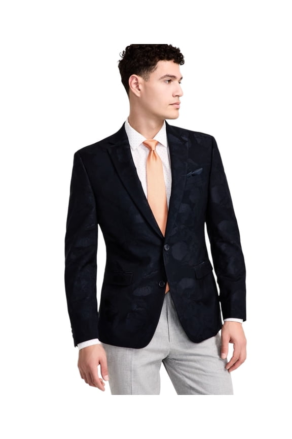 Mens Slim fit Suit Jacket Blazer 40 S Navy Blue Floral Stretch