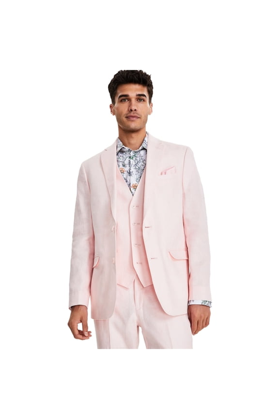 Sport Coat Men's 40S Solid Pink Slim-Fit 100% Linen Fully Lined