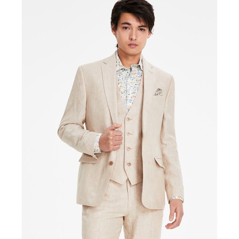Bar Iii Mens Slim fit Suit Jacket Blazer 42 L Beige Solid Linen