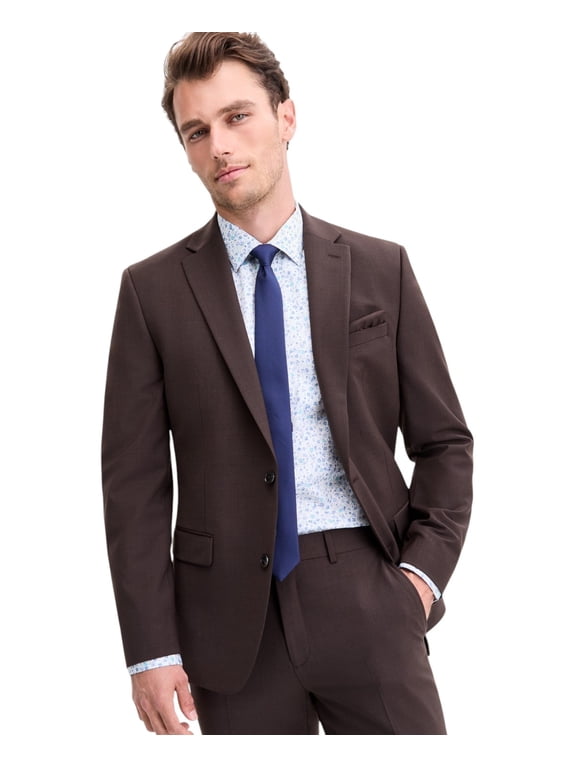 Mens Slim fit Suit Jacket Blazer 42 L Brown Solid Stretch Wool