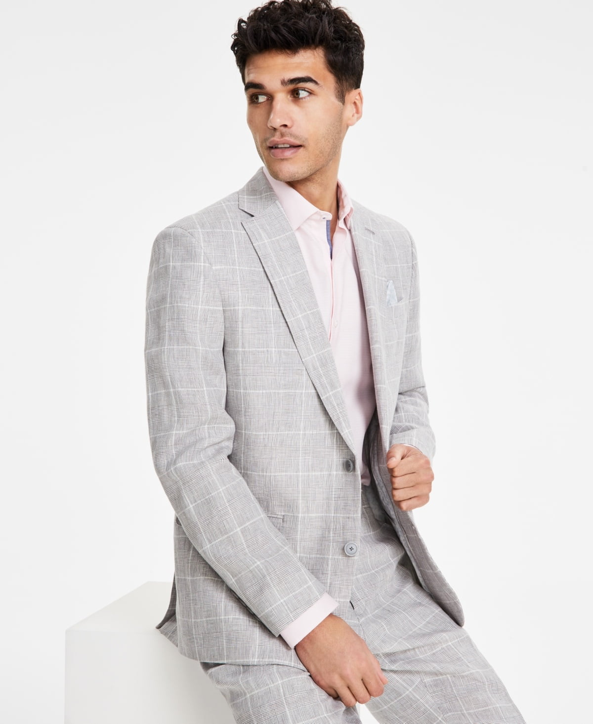 Slim Fit Light Gray Solid Suit Blazer
