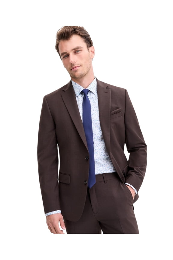 Mens Slim fit Suit Jacket Blazer 42 S Brown Solid Stretch Wool