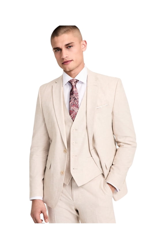 Mens Slim fit Suit Jacket Blazer 44 L Beige Solid Linen