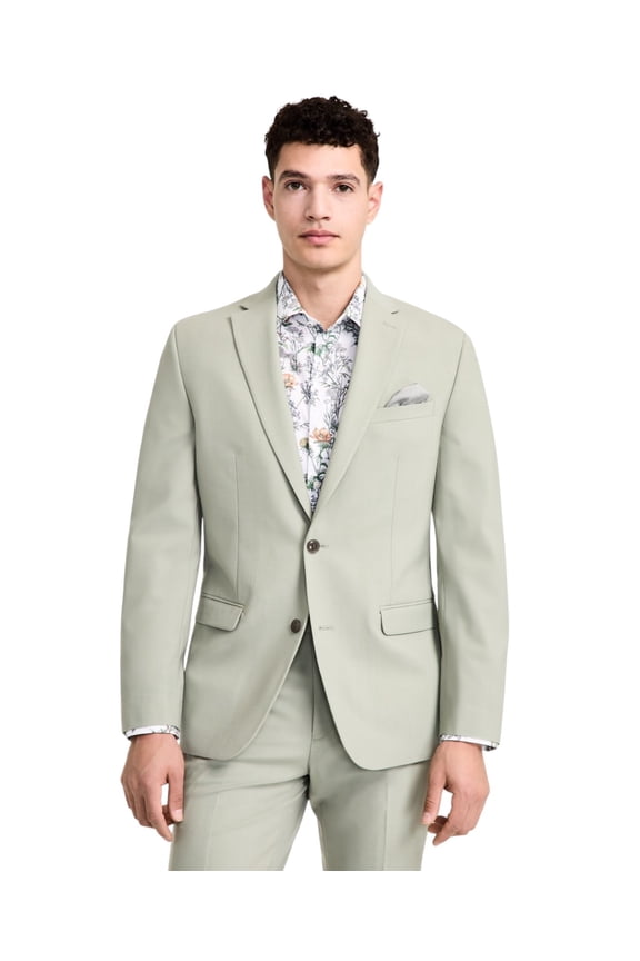 Mens Slim fit Suit Jacket Blazer 44 L Green Solid Stretch Wool