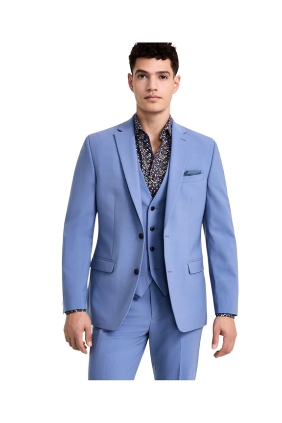 Mens Slim fit Suit Jacket Blazer 44 L Steel Blue Solid Stretch Wool