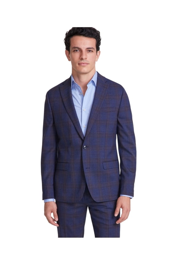Mens Slim fit Suit Jacket Blazer 44 R Navy Blue Plaid Stretch