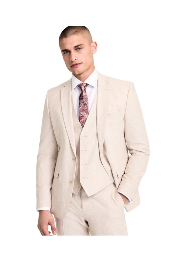 Mens Slim fit Suit Jacket Blazer 44 S Beige Solid Stretch