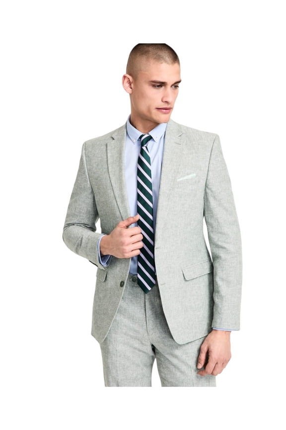 Mens Slim fit Suit Jacket Blazer 46 L Light Green Solid Stretch Linen