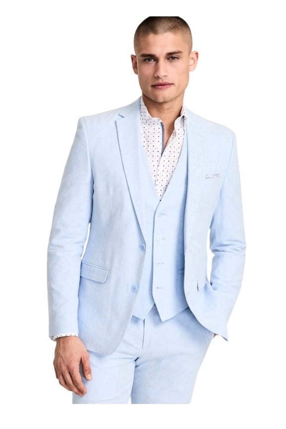 Mens Slim fit Suit Jacket Blazer 46 L Light Blue Solid Linen