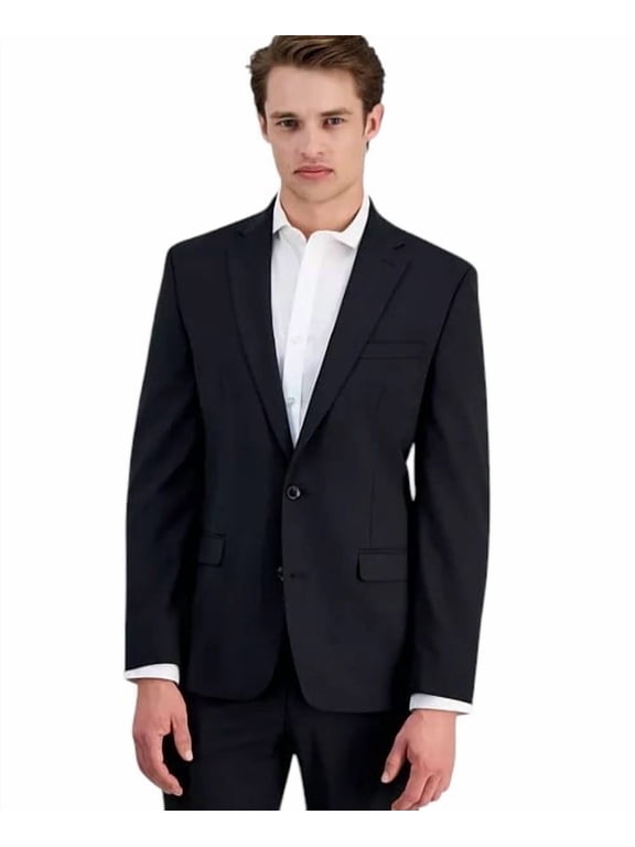 Mens Slim Fit Front Flap Pockets Suit Jacket Black Size 46R NWT