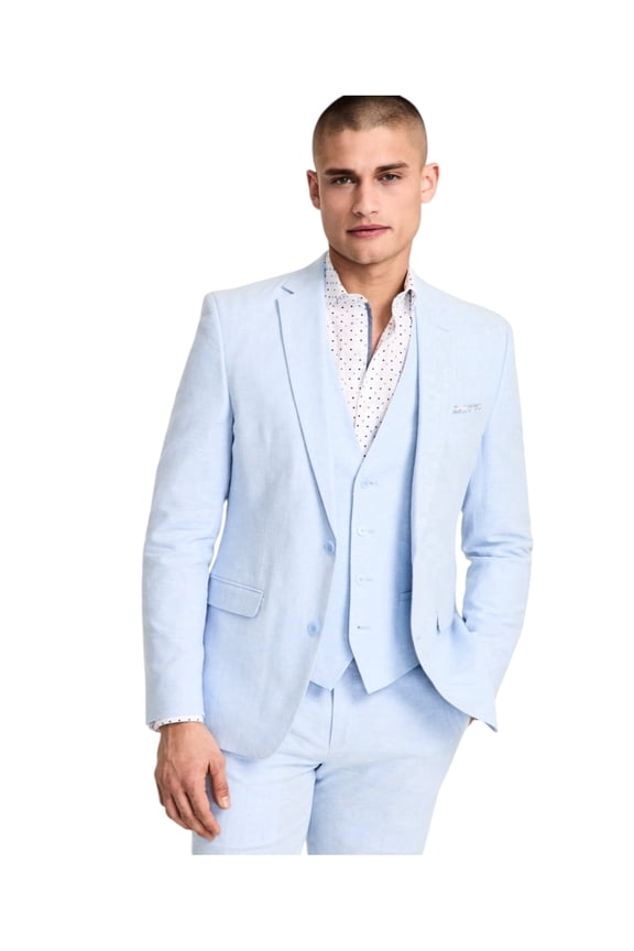 Mens Slim fit Suit Jacket Blazer 46 R Light Blue Solid Linen