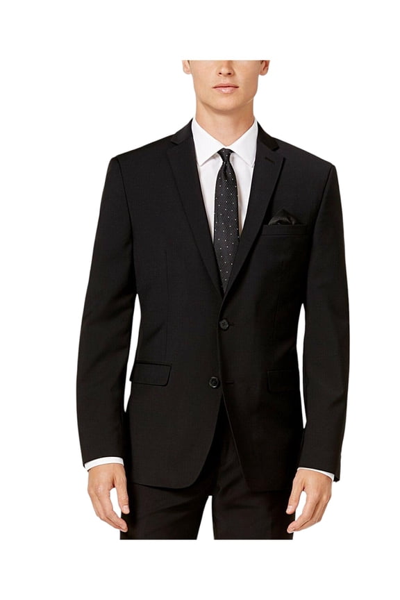 Mens Slim fit Suit Jacket Blazer 48 R Black Solid Stretch Wool