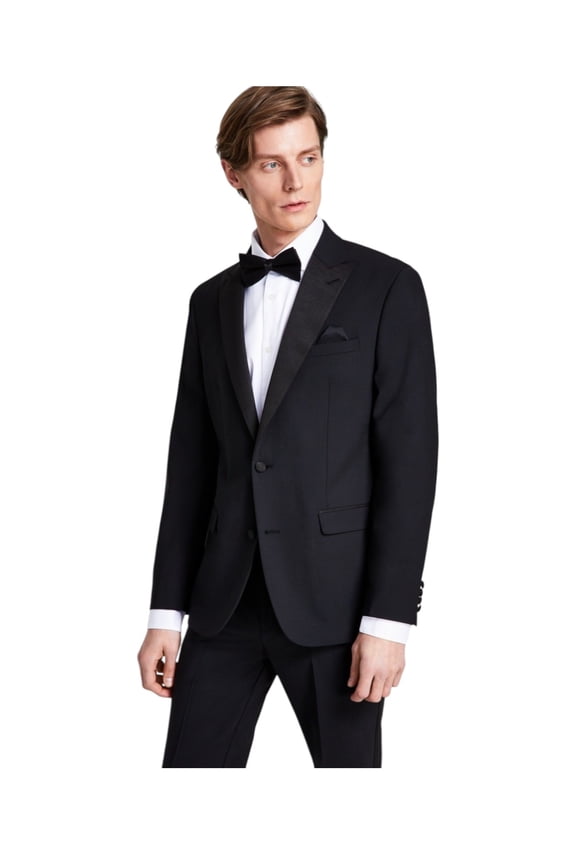 Mens Slim fit Tuxedo Jacket Blazer 40 S Black Solid Stretch Wool