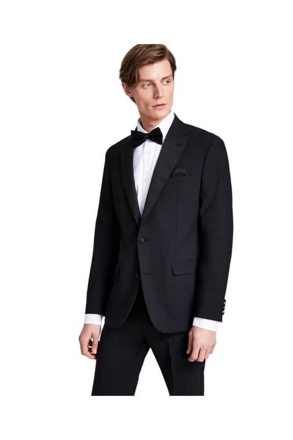 Mens Slim fit Wool Tuxedo Jacket Blazer 46 R Black Solid Stretch