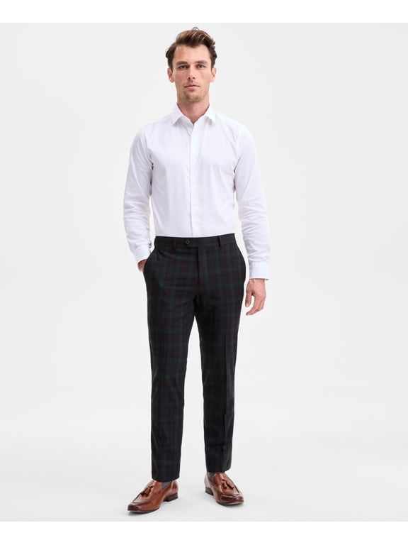Mens Slim fit Wool Dress Pants 29 / 30 Green Plaid