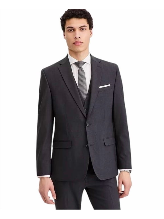 Mens Slim fit Wool Dress Pants Blazer 34 S Charcoal Grey Solid Stretch