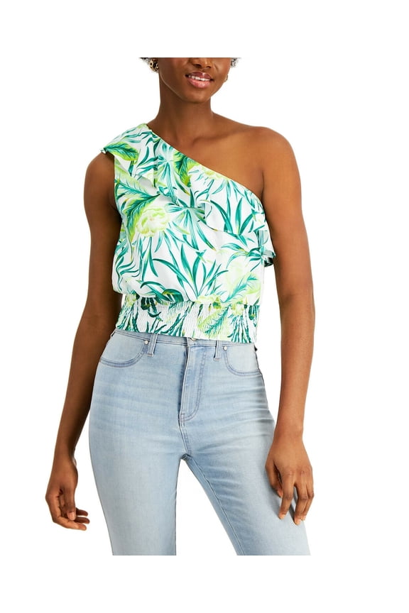 Printed One-Shoulder Top Women's green Size L MSRP $45