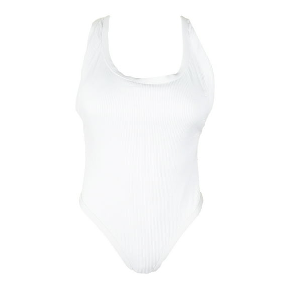 Bar Iii White Textured High-Cut Cheeky One-Piece Swimsuit L