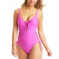 thumbnail image 1 of Bar Iii Women's Core Solids Lace-Up One-Piece Swimsuit Magic Magenta Size Large, 1 of 2