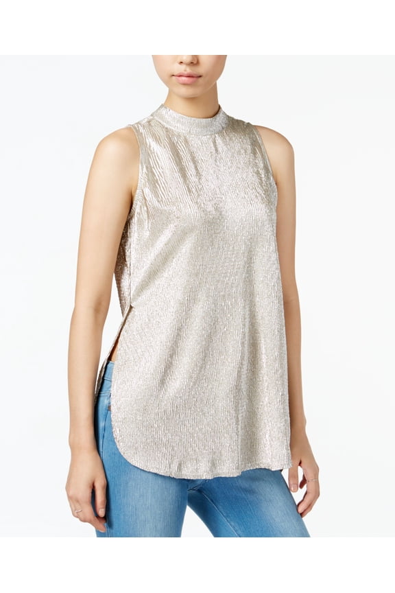 Metallic Mock Neck Top Soft Gold XS