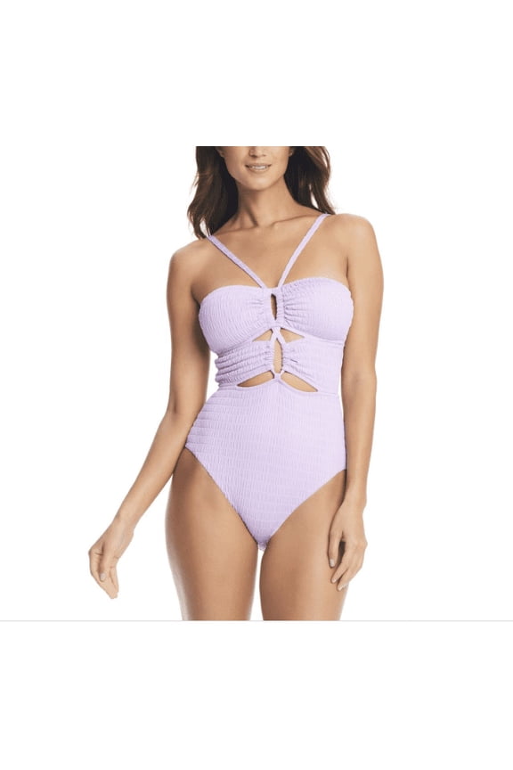 Women's Pucker up Textured Keyhole-Cutout Swimsuit, Created for Macy's - Lavender Haze