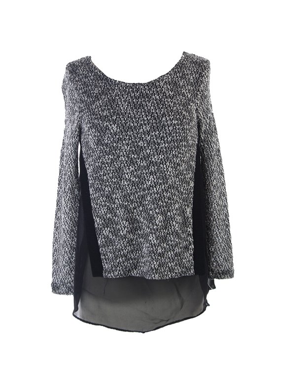 Womens Black Mixed Media Side Split Top XS