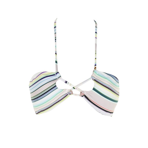 Bar Iii Womens Blush Multi Striped Strappy Bandeau Halter Bikini Top XS