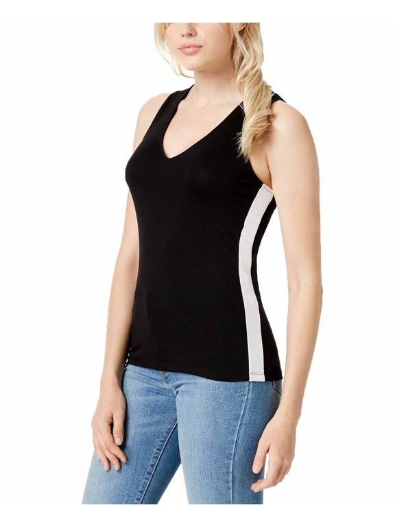 Womens Colorblocked V-Neck Tank Top (Deep Black, X-Small)