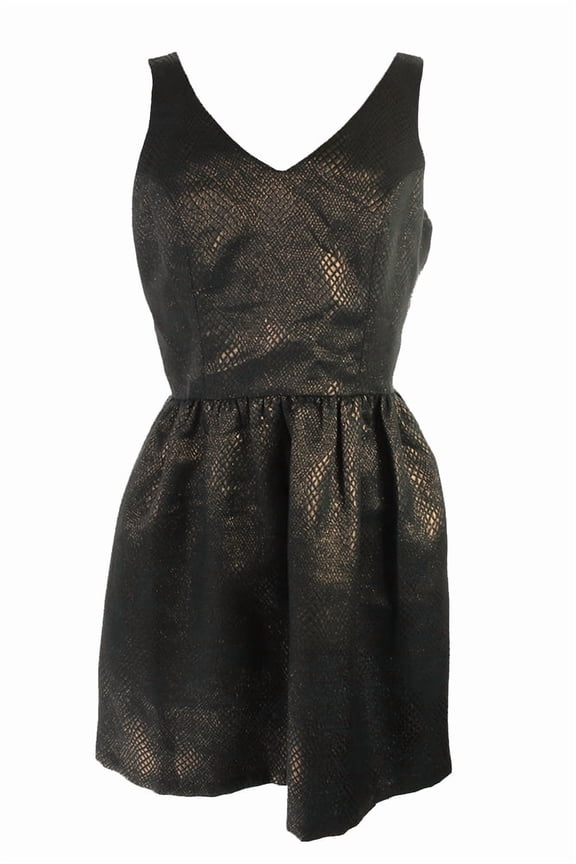 Womens Copper Metallic Sleeveless Brocade Flared Dress S