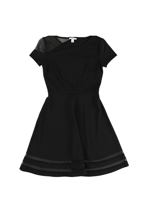 Womens Mesh Trim Fit & Flare Dress