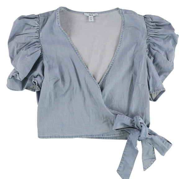 Bar Iii Womens Puff Sleeve Wrap Blouse
