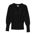 thumbnail image 1 of bar III Womens Ribbed Lace-Up Knit Sweater, Black, Large, 1 of 2