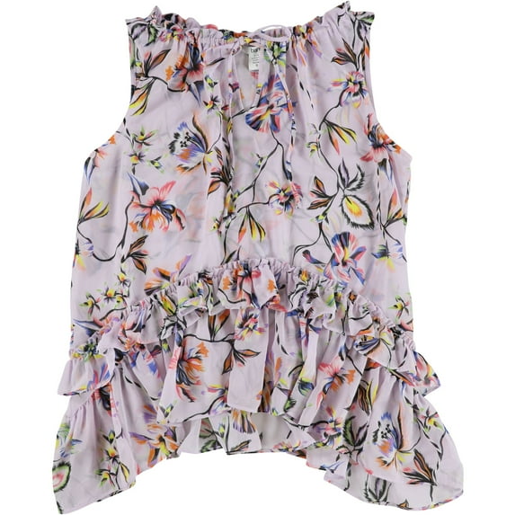 Bar Iii Womens Ruffled High Low Sleeveless Blouse Top