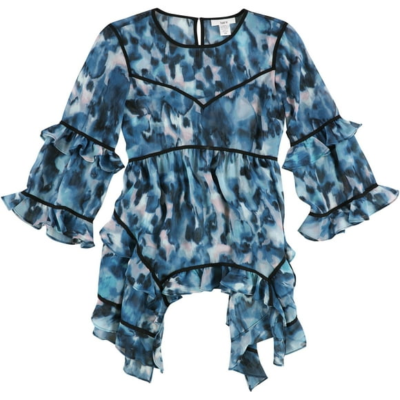 Bar Iii Womens Ruffled Printed Knit Blouse