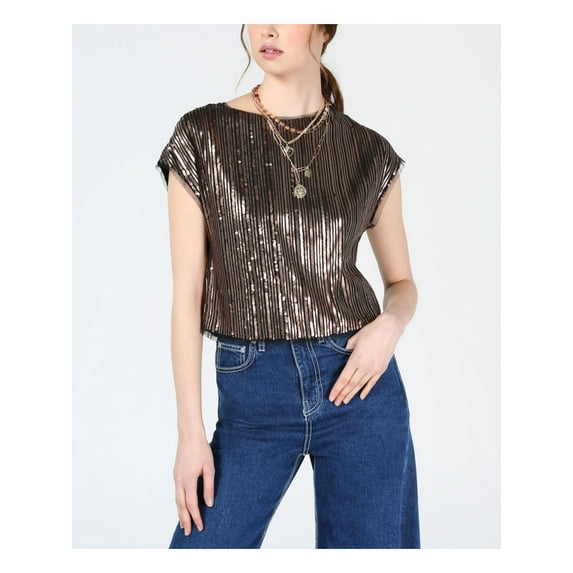 Bar Iii Womens Sequin Crop Top Blouse