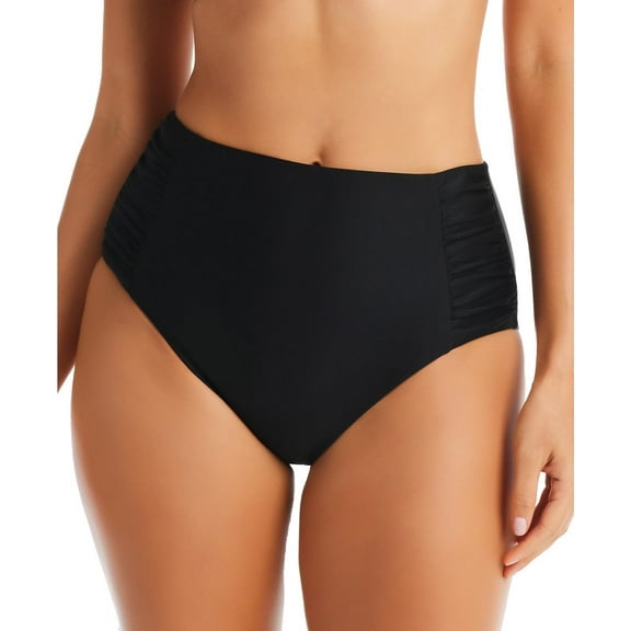 Bar Iii Womens Shirred High-Rise Bikini Bottoms, Black, Size