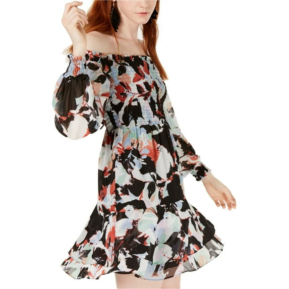Bar Iii Womens Smocked Off-Shoulder Dress