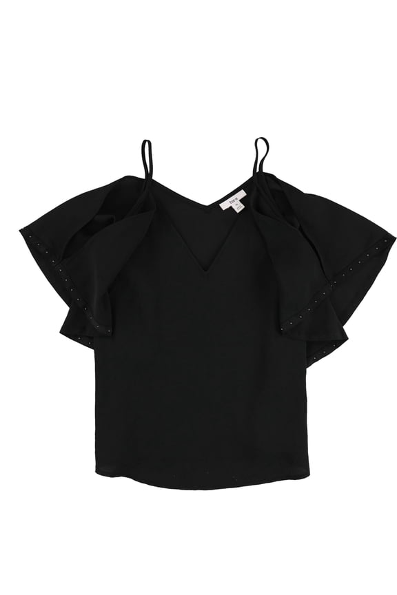 Womens Studded Flounce Cold Shoulder Blouse